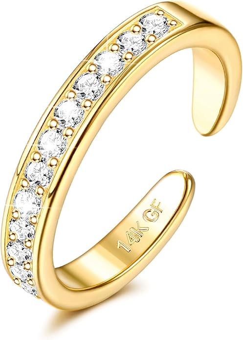 Jstyle 14k Gold Filled Toe Rings for Women Adjustable Toe Ring Band Rings Cubic Zirconia Daisy Flower Toe Rings Summer Beach Foot Jewelry