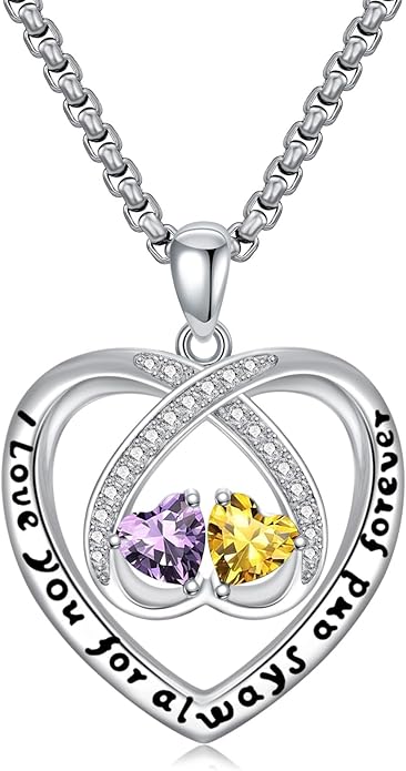 Birthstone Necklaces for Women I Love You for Always and Forever Heart Pendant Necklace Anniversary Jewelry Christmas Valentine Mothers Day Birthday Gifts for Her Wife Girlfriend