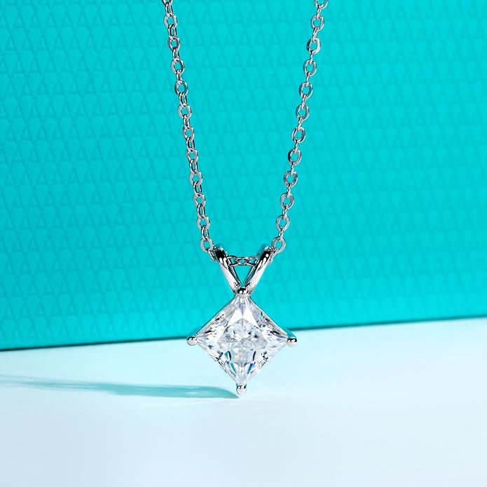 AnuClub Moissanite Pendant Necklace 2/3/4/5CT D Color VVS1 925 Sterling Silver Everyday Wear Necklace for Women Wife Her with Certificate, 40+2+3 Adjustable Chain