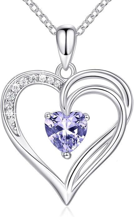 925 Sterling Silver Heart Necklace for Women Birthstone Necklace Silver Jewelry for Womens Jewelry Gifts for Women Her Mom