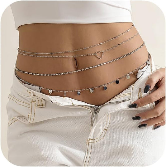 MODRSA Gold Chain Belt - Fashion Waist Chain Belt with Moon, Butterfly Rhinestone & Layered Design