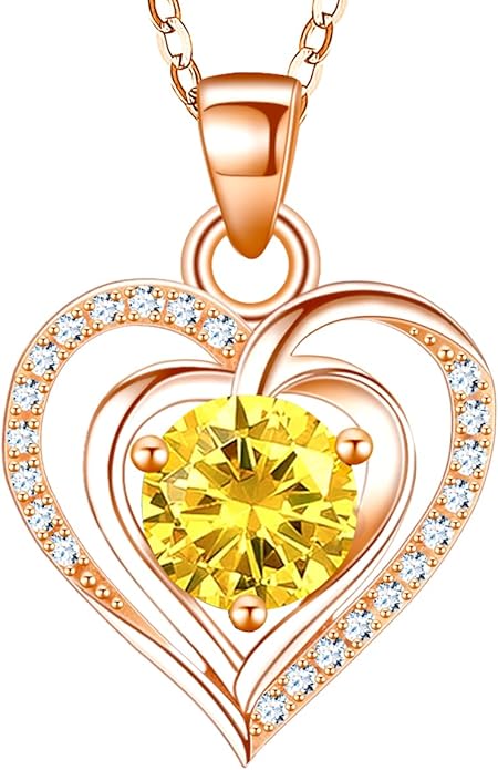 RIVIKO Heart Birthstone Pendant Necklace for Women 925 Sterling Silver Zirconia Necklaces Wedding Anniversary Birthday Mothers Day Jewelry Gifts For Her Mother Wife