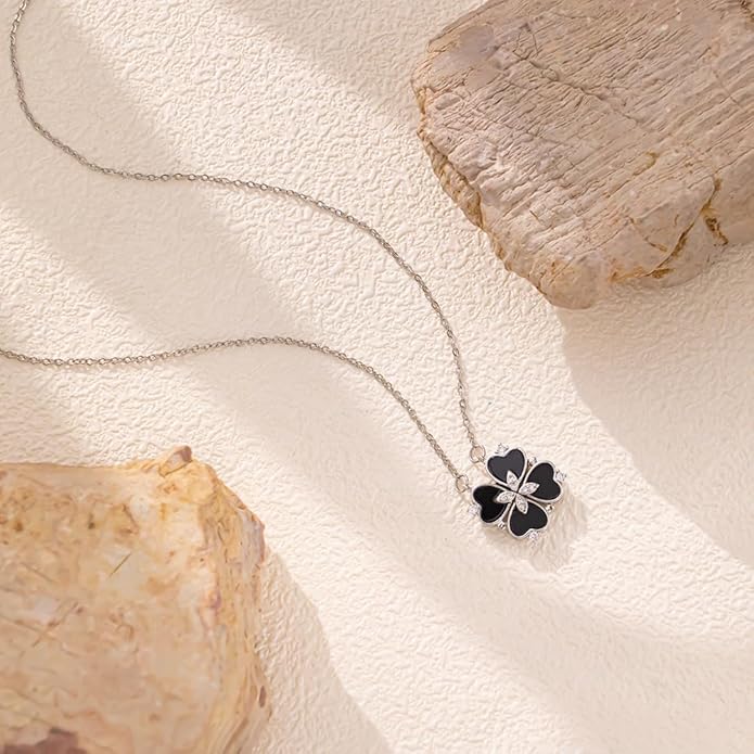 18K Gold Stainless Steel Gold Plated Necklace with Clove Hearts Charm - Can Be Worn Two Ways (Elegant A)