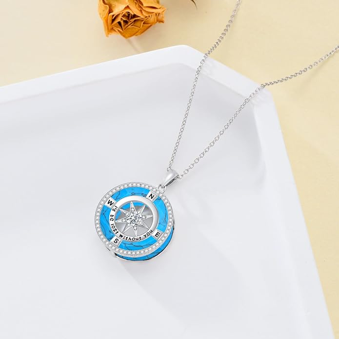 TOUPOP Compass Necklace for Women 925 Sterling Silver I'd be Lost without You Compass Pendant Birthstone Necklaces Anniversary Jewelry Birthday Gift for Girlfriend Wife Graduation Gifts for Her Daugthter