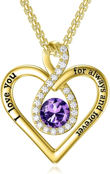 I Love You For Always and Forever Birthstone Necklace Infinity Love Heart Pendant Jewelry Christmas Valentine Mothers Day Birthday Gifts for Women Her Wife Girlfriend