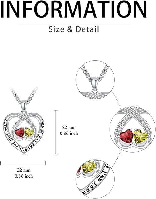 Birthstone Necklaces for Women I Love You for Always and Forever Heart Pendant Necklace Anniversary Jewelry Christmas Valentine Mothers Day Birthday Gifts for Her Wife Girlfriend
