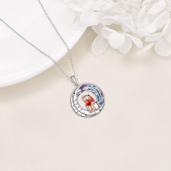 LILALO Bear Necklace Sterling Silver Moon Jewelry with I Love You To the Moon And Back Bear Gifts