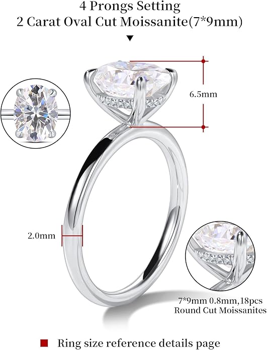 getlove 1.5-3ct Oval Moissanite Engagement Ring 18K White Gold Plated Solid Silver D-Color VVS1 Solitaire Promise Ring