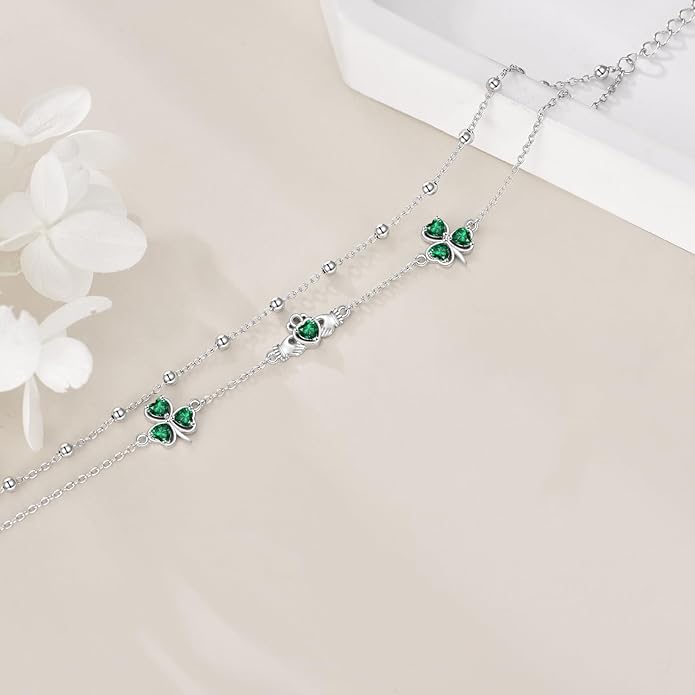 Witches Knot/Double Circle/Dragonfly/Butterfly/Bracelet Sterling Silver Adjustable Charm Bracelet Summer Beach Foot Chain Jewelry for Women Girls Gifts