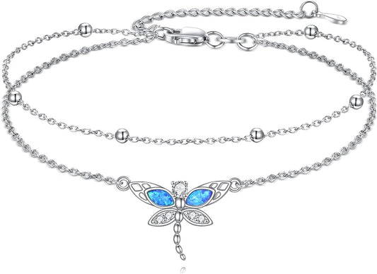 TIGER RIDER Dragonfly Anklet Sterling Silver Dragonfly Gifts Jewelry for Women with Crystal Birthday Anniversary