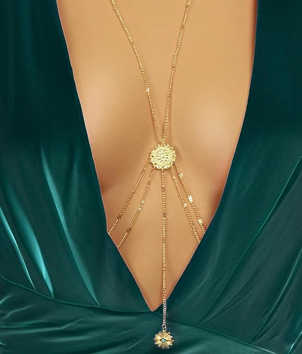 14K Gold Body Chains for Women, Sexy Layered Belly Waist Chain Bikini Bra Chain, Summer Beach Rhinestone Body Jewelry