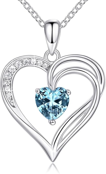 925 Sterling Silver Heart Necklace for Women Birthstone Necklace Silver Jewelry for Womens Jewelry Gifts for Women Her Mom