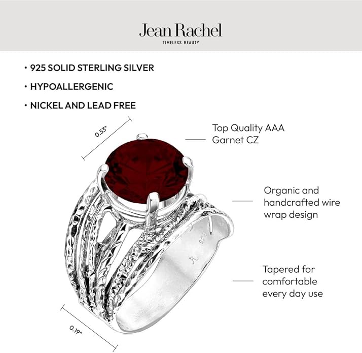 JEAN RACHEL JEWELRY 925 Sterling Silver Ring - Wrap Vintage Design with Prong Set Round Cubic Zirconia - Hypoallergenic, Lead & Nickel Free - Artisan Handcrafted Statement Rings for Women