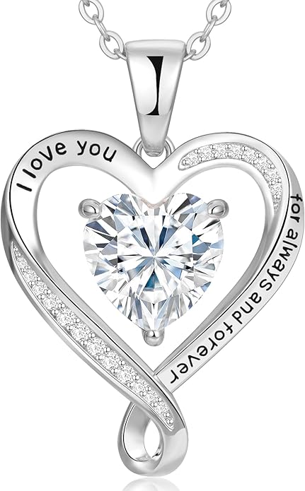 Birthday Gifts for Women Wife Infinity Heart Birthstone I Love You Necklace for Women S925 Sterling Silver Anniversary Wedding Gifts for Christmas Valentines Mothers Day Women's jewelry Diamond Pendant Necklaces Gift for Her Mom Daughter Grandma