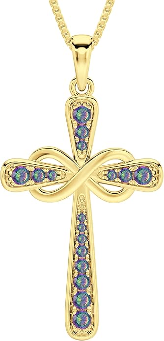 YL 925 Sterling Silver Cross Necklace for Women Halo Infinity Pendant Birthstone Jewelry for Mom