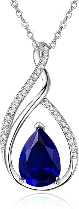 Teardrop Birthstone Necklace for Women 925 Sterling Silver Pear-Shaped Pendant Anniversary Mother's Day Birthday Jewelry Gifts for Her