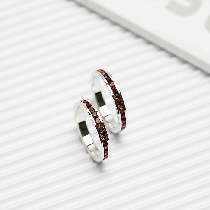 Muses Art Design Birthstone Eternity Band Ring (Channel Set/Full Round), Stackable Fashion Ring with Crystal Birthstone