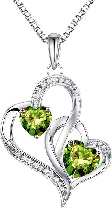 Iefil Birthstone Necklace for Women - 925 Sterling Silver Double Birthstone Heart Necklace | Anniversary Birthday Gifts for Women | Personalized Gifts | Jewelry Gifts for Wife Mom Girlfriend