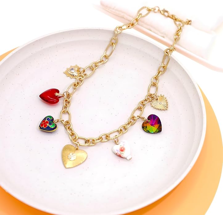 Chunky Retro Heart Necklace for Women Antique Layer Beach Ocean Moon Stars Western Boho Charm Necklaces Retro Link Chain Jewelry