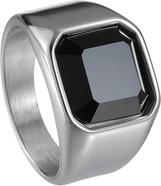 Mens Signet Rings Stainless Steel Pinky Ring for Men Women Silver/Black/Gold Square Cool Finger Ring, Gift for Dad Husband