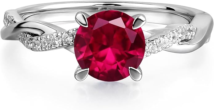 LUO 925 Sterling Silver 7x7mm Round Cut Gemstone Birthstone Rings for Women, Twist Infinity Engagement Ring Birthstone Jewelry Anniversary Wedding Promise for Lady Size 3-13