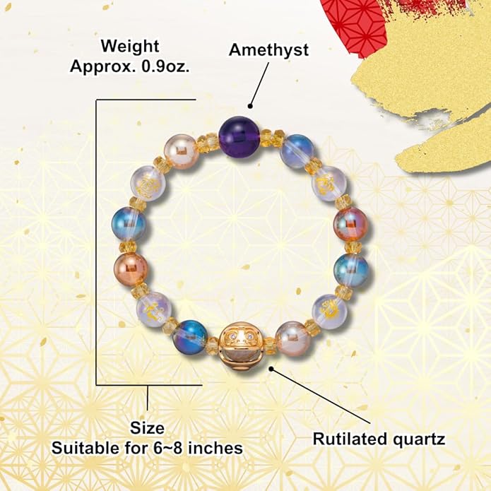 Japan money luck feng shui Daruma bracelet wealth friendship Japanese traditional lucky charm good fortune unisex 6-8 inches stretch