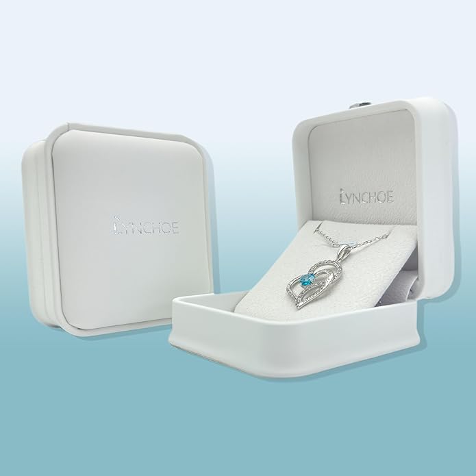 Heart Birthstone Silver Necklace for Women, S925 Sterling Silver Pendant Necklace Birthday Jewelry Gifts for Her Mother Mom Wife Girlfriend