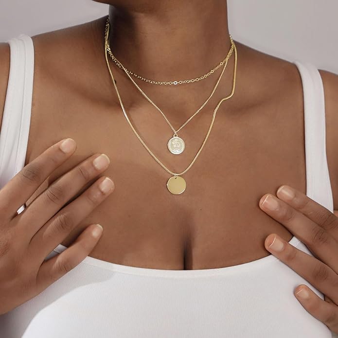 ASCOMY Layered Necklaces for Women Dainty Gold Necklace 14K Gold Plated Herringbone Necklace for Women Pearl Cross Necklace Paperclip Cuban Figaro Rope Satellite Chain Gold Choker Trendy Jewelry Gift