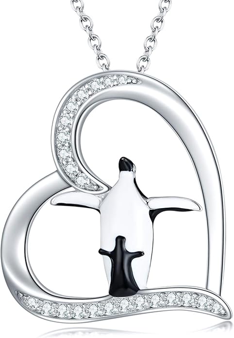 POPKIMI Sterling Silver Necklace Wolves/Elephants/Pandas/Penguins Pendant Necklace for Mom Daughter