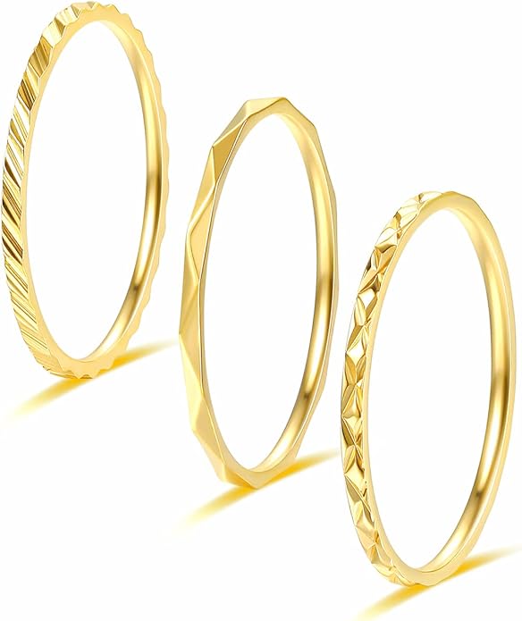 KAZITSAN 1mm 3pc Women Men Stainless Steel Rings fashion Plain Band Knuckle Stacking Midi Rings Silver/Rose Gold Wedding Band Comfort Fit