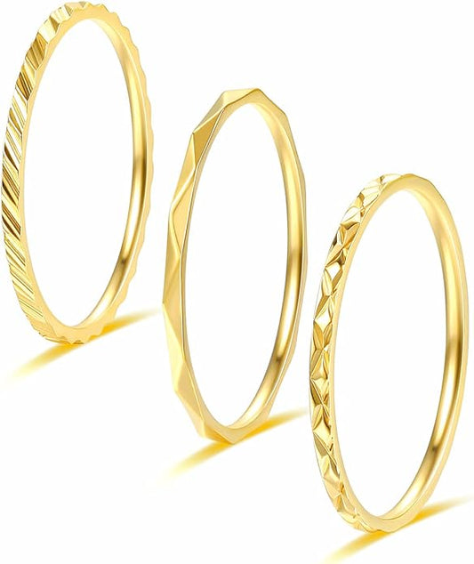 KAZITSAN 1mm 3pc Women Men Stainless Steel Rings fashion Plain Band Knuckle Stacking Midi Rings Silver/Rose Gold Wedding Band Comfort Fit