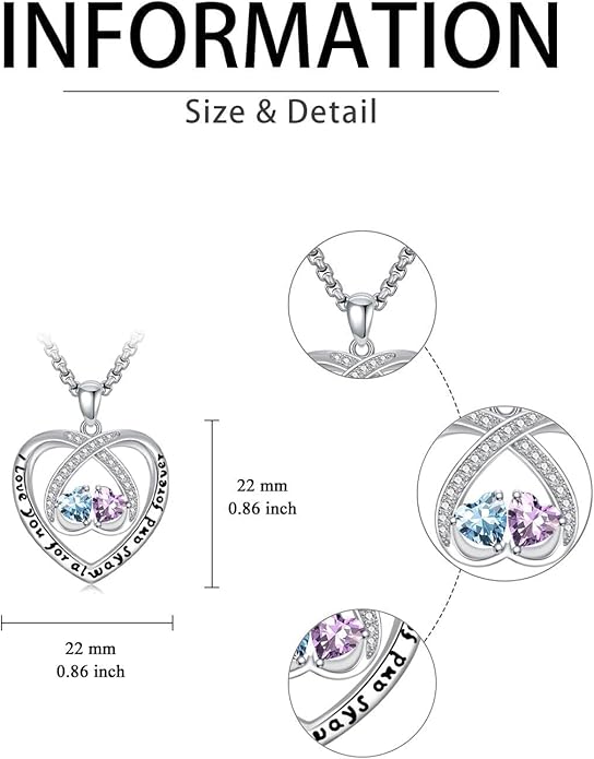Birthstone Necklaces for Women I Love You for Always and Forever Heart Pendant Necklace Anniversary Jewelry Christmas Valentine Mothers Day Birthday Gifts for Her Wife Girlfriend