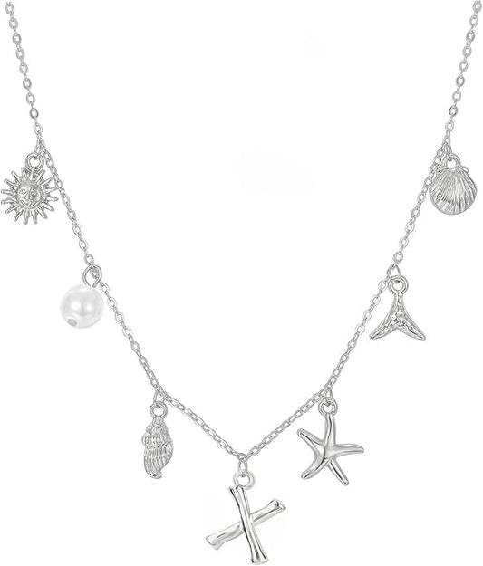 Initial Charm Necklace For Women Shell Letter Necklaces Gold Charms Pendant Boho Summer Seashell Beach 14k Starfish Surfer Jewelry Gifts