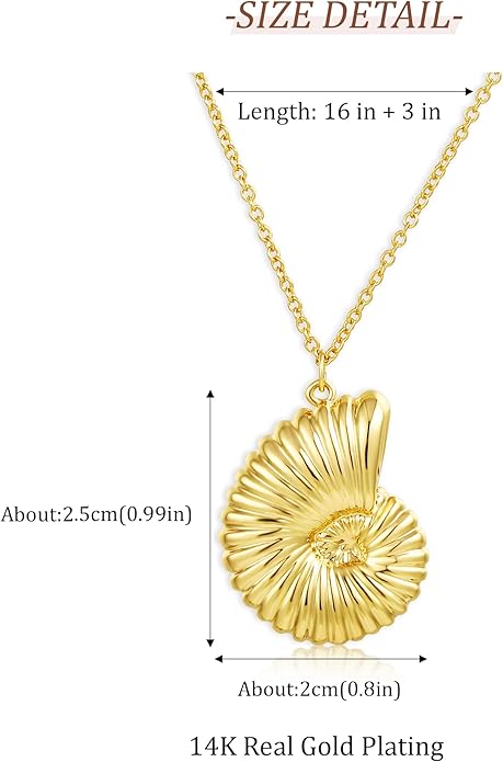 Charm Necklace for Women, 14K Gold Plated Shell Sun Starfish Summer Beach Necklace 16+3" Paperclip Chain Jewelry Gifts