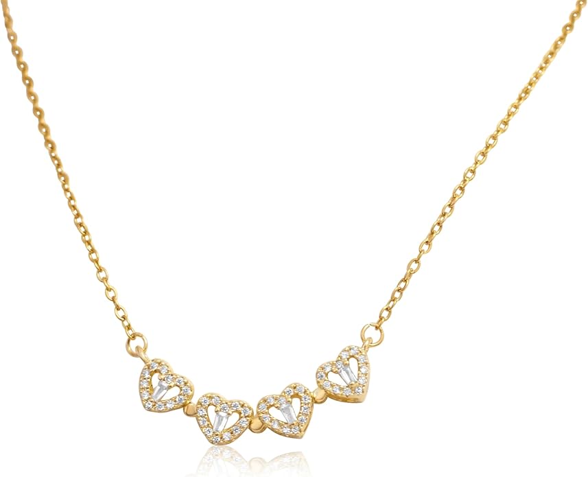 18K Gold Stainless Steel Gold Plated Necklace with Clove Hearts Charm - Can Be Worn Two Ways (Elegant A)