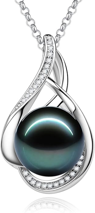 FANCIME Gift for Women Wife Natural Tahitian Pearl Necklace Sterling Silver Mysterious Ocean Treasure 10-12MM Black Pearl Luxury Jewelry Gift for Women, Mother, Wife, 16"+2" Adjustable