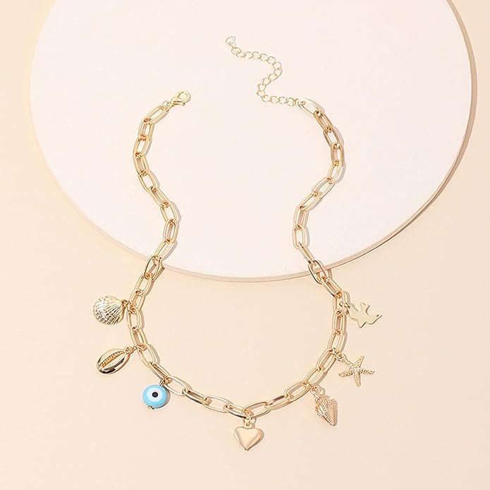 Choistily Charm Necklace Dainty Gold Western Outfit Beach Jewelry for Women Trendy Cowgirl Accessories for Women Gold Bow Sea Shell Pendant Necklace Preppy Stuff Summer Jewelry 2025