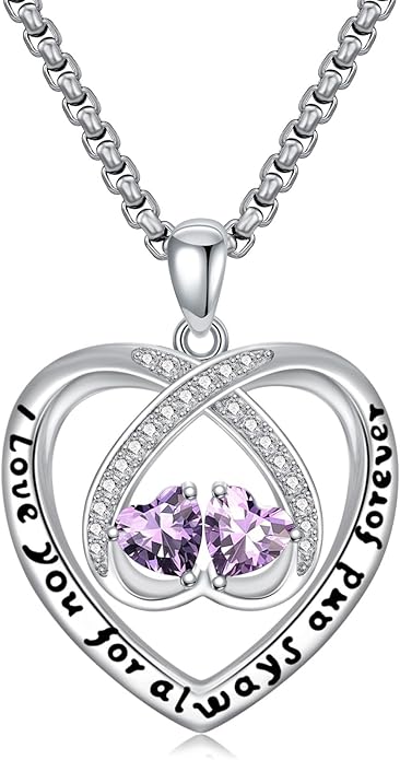 Birthstone Necklaces for Women I Love You for Always and Forever Heart Pendant Necklace Anniversary Jewelry Christmas Valentine Mothers Day Birthday Gifts for Her Wife Girlfriend