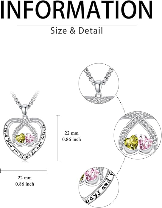 Birthstone Necklaces for Women I Love You for Always and Forever Heart Pendant Necklace Anniversary Jewelry Christmas Valentine Mothers Day Birthday Gifts for Her Wife Girlfriend