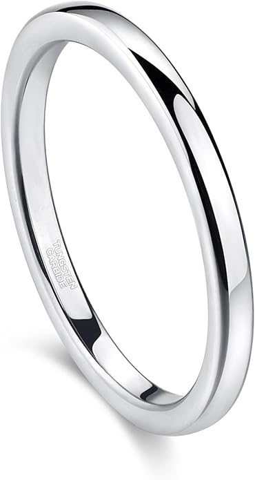 Greenpod 2mm 4mm 6mm Tungsten Wedding Bands Ring for Women Men Rose Gold/Silver/Gold/Black Polished Slim Engagement Promise Rings Comfort Fit Size 4-13