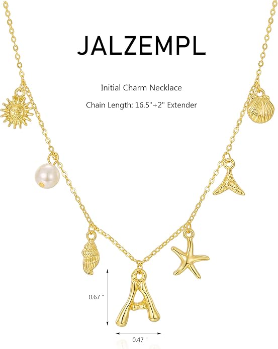 Initial Charm Necklace For Women Shell Letter Necklaces Gold Charms Pendant Boho Summer Seashell Beach 14k Starfish Surfer Jewelry Gifts