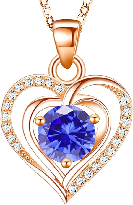 RIVIKO Heart Birthstone Pendant Necklace for Women 925 Sterling Silver Zirconia Necklaces Wedding Anniversary Birthday Mothers Day Jewelry Gifts For Her Mother Wife