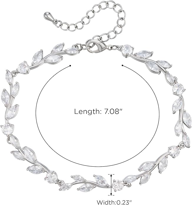 SWEETV Cubic Zirconia Wedding Bridal Bracelet for Brides,Bridesmaids, Silver Crystal Elegant Tennis Bracelet for Women Prom Jewelry Gifts