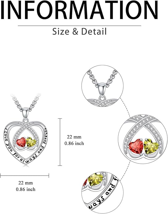 Birthstone Necklaces for Women I Love You for Always and Forever Heart Pendant Necklace Anniversary Jewelry Christmas Valentine Mothers Day Birthday Gifts for Her Wife Girlfriend