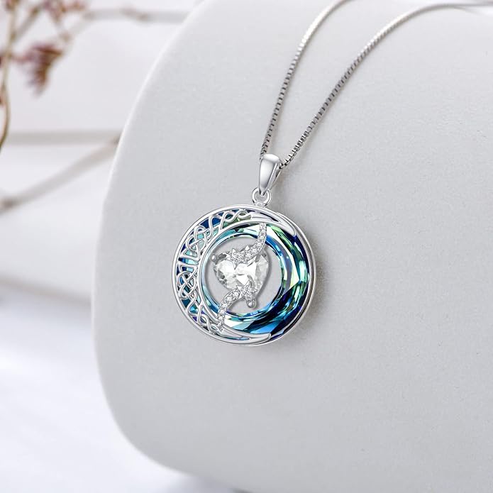 TOUPOP Birthstone Necklace 925 Sterling Silver Moon and Star Pendant with Blue Crystal Celtic Moon Jewelry Birthday Christmas Gifts for Women Mom Wife Her Daughter