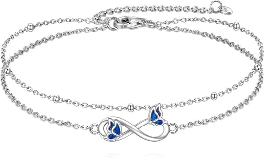 TIGER RIDER Dragonfly Anklet Sterling Silver Dragonfly Gifts Jewelry for Women with Crystal Birthday Anniversary