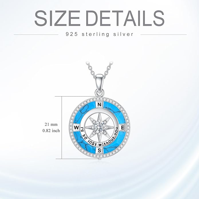 TOUPOP Compass Necklace for Women 925 Sterling Silver I'd be Lost without You Compass Pendant Birthstone Necklaces Anniversary Jewelry Birthday Gift for Girlfriend Wife Graduation Gifts for Her Daugthter