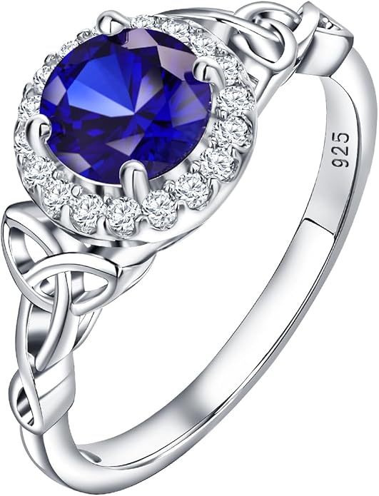 DAYBYDAY Celtic Birthstone Rings for Women 925 Sterling Silver Heart/Round/Pear/Oval Created Gemstone Moissanite Halo Engagement Promise Rings for Her Wife Birthday Anniversary Wedding Jewelry