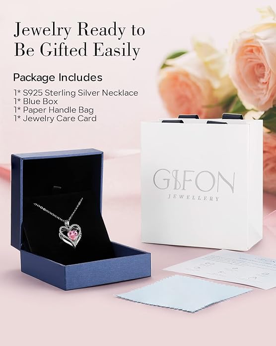 S925 Sterling Silver Necklace for Women, Wife Jewelry Rose Gold, Mom Birthday Valentines Mothers Day Gifts, Girlfriend Necklaces, Daughter Heart Jewel, Anniversary for Her