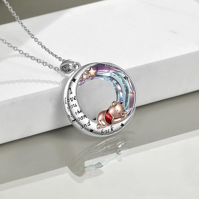 LILALO Bear Necklace Sterling Silver Moon Jewelry with I Love You To the Moon And Back Bear Gifts